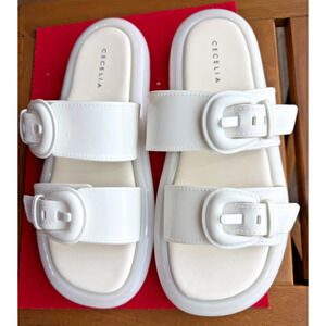 Cecelia New York Jump Jelly Buckle Slide Sandal Alabaster white Size-8